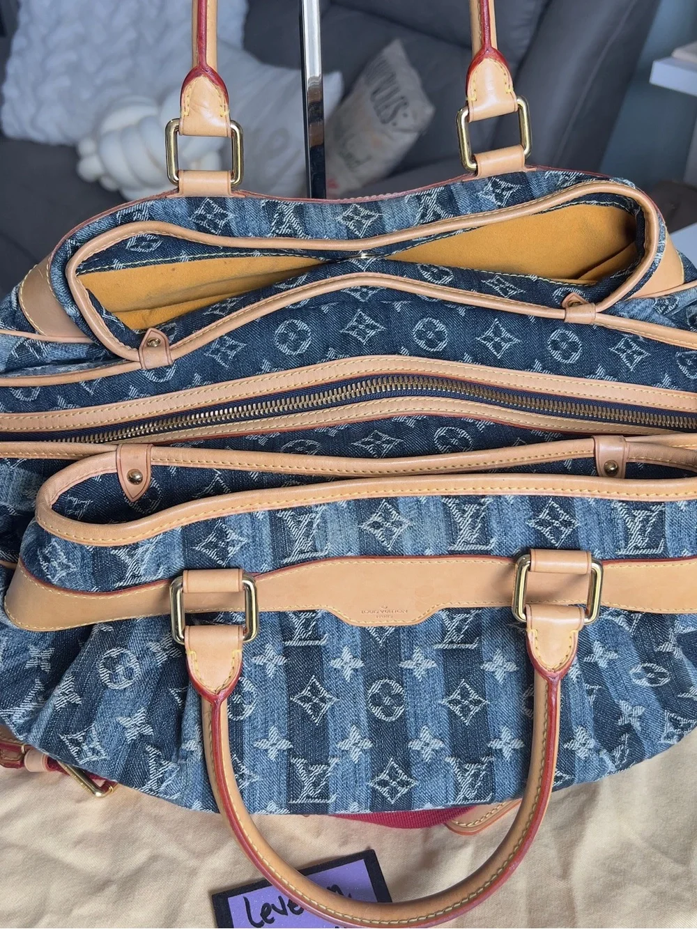 Authentic Louis Vuitton Cabas GM Epaule Denim Raye Blue